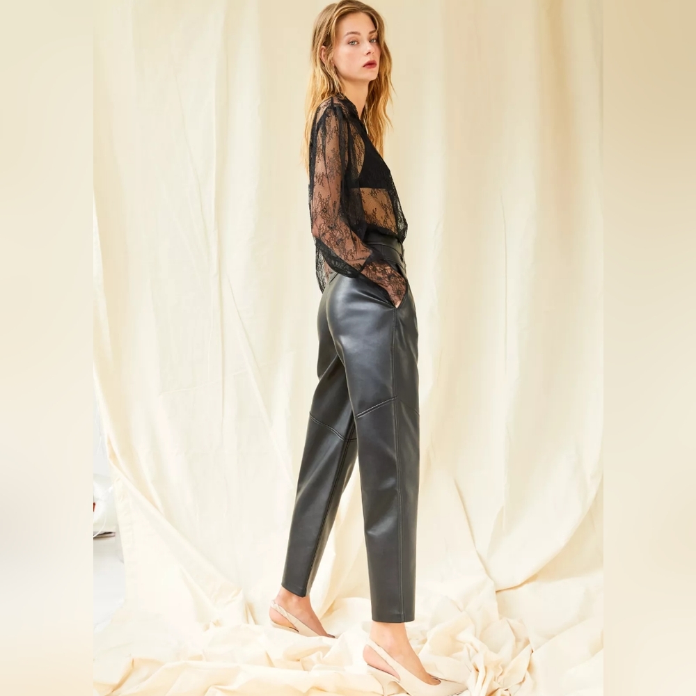 Le Fou Wilfred Moonwalk Pant Vegan Leather High Rise Pleats 80s Size 4 - Picture 6 of 9